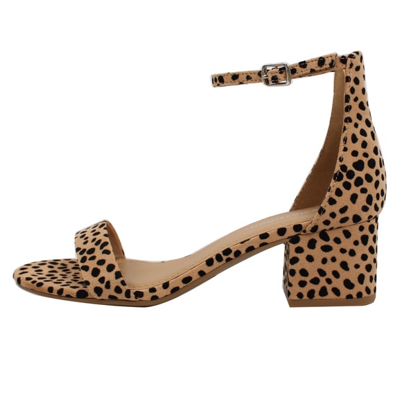 Cheetah Open Toe Ankle Strap Mid Block Heel Sandal - Picture 5 of 7